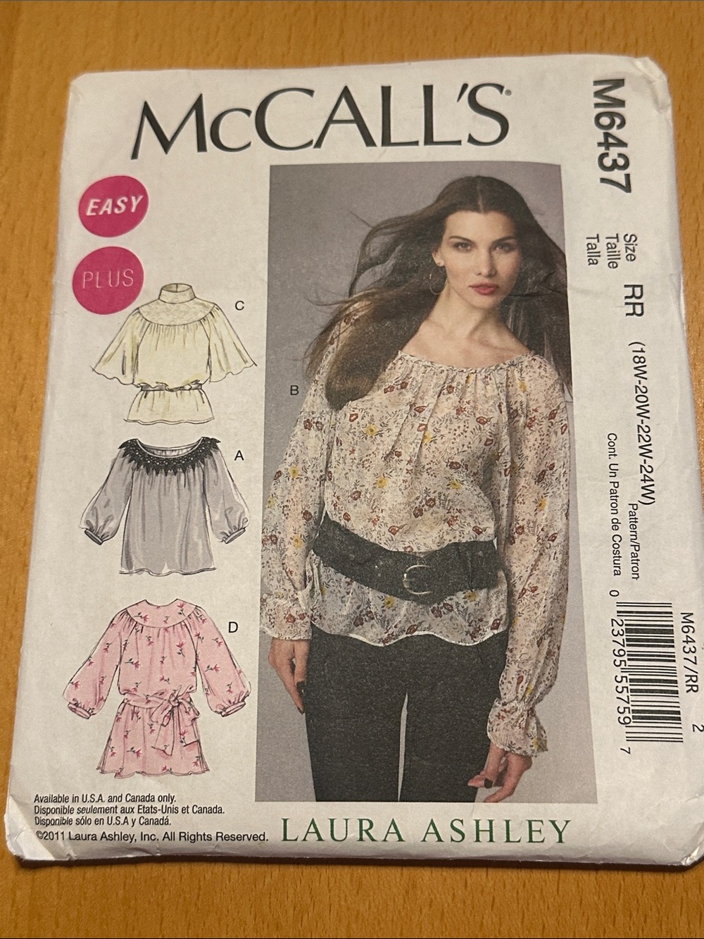 New uncut sewing pattern McCall’s M6437 women’s tops, belt